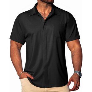 Men's Casual Button Down Shirts Short Sleeve Wrinkle Free Dress Shirts Summer